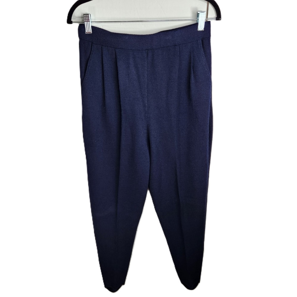 St. John Separates Vtg‎ Slim Cut Stretch Santana Knit Stirrup Pants Size 14 Navy